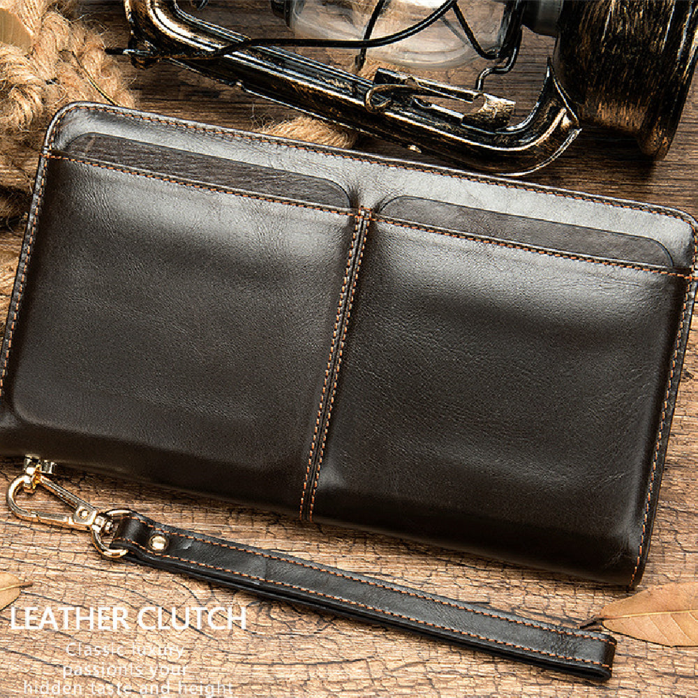 Genuine Leather Wallet for Men in Black and Brown Durable Cowhide US Made - with Double Trouble Pockets united states