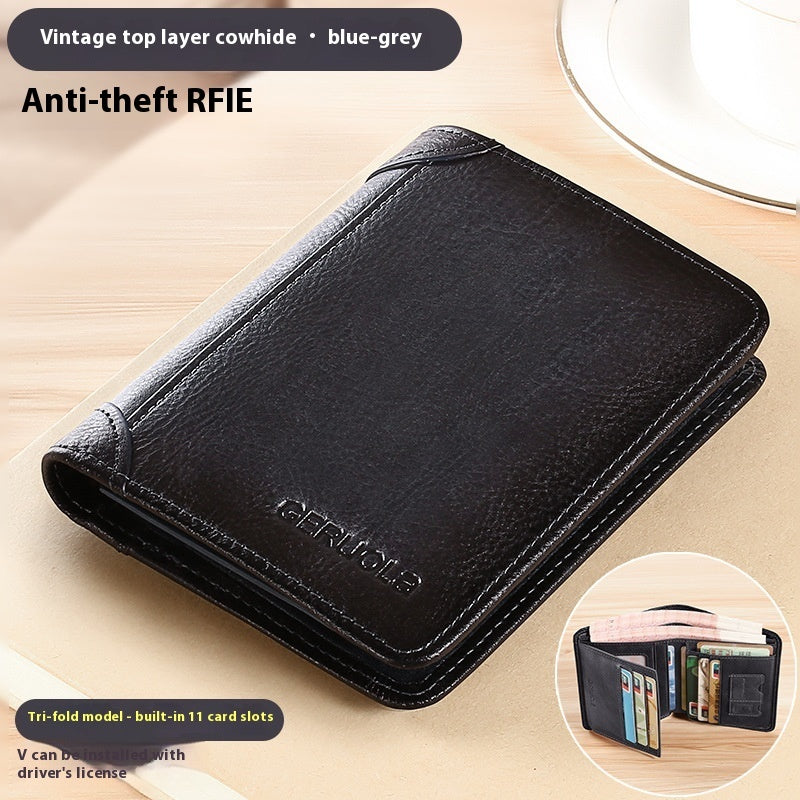 Genuine Leather Wallet with Contrasting Colors and Card Slots - Teleplus genuine leather wallet contrasting colors card