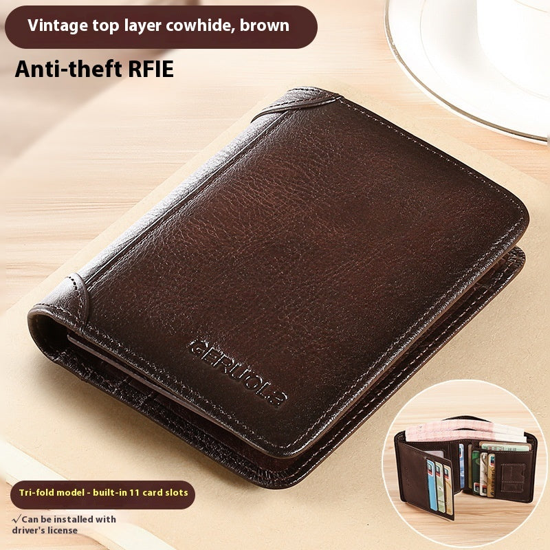 Genuine Leather Wallet with Contrasting Colors and Card Slots - Teleplus genuine leather wallet contrasting colors card