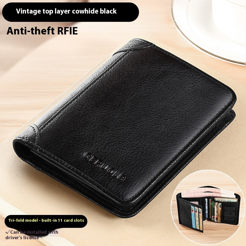 Genuine Leather Wallet with Contrasting Colors and Card Slots - Teleplus genuine leather wallet contrasting colors card