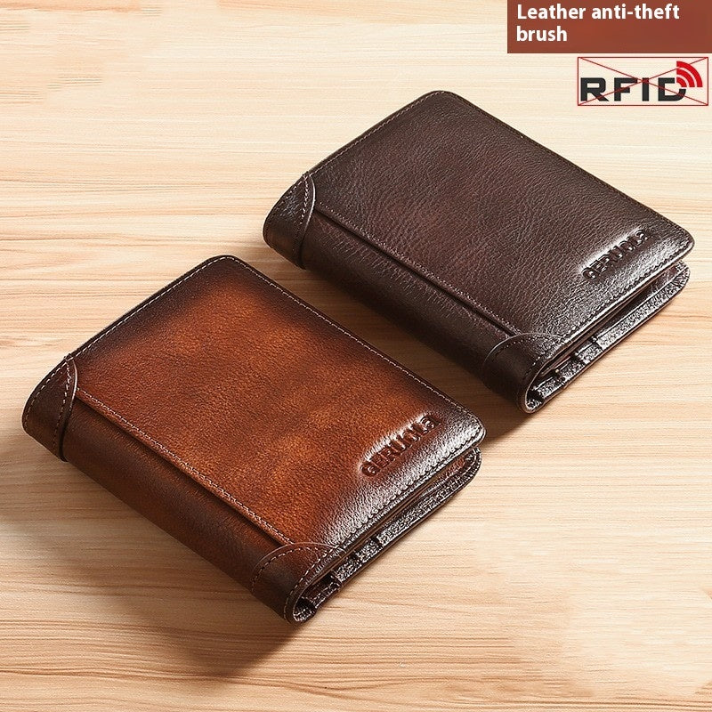 Genuine Leather Wallet with Contrasting Colors and Card Slots - Teleplus genuine leather wallet contrasting colors card