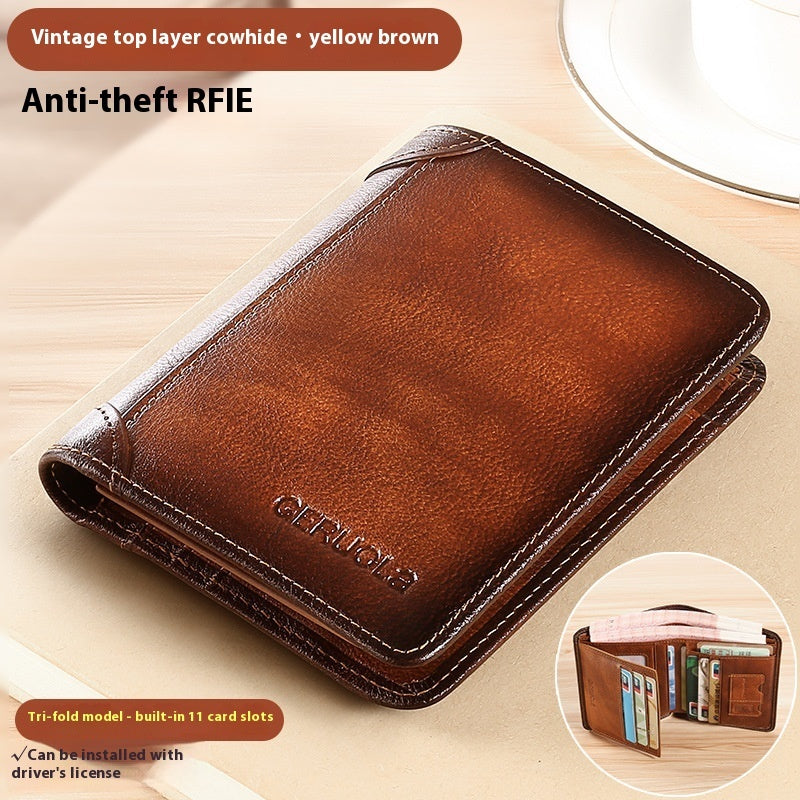 Genuine Leather Wallet with Contrasting Colors and Card Slots - Teleplus genuine leather wallet contrasting colors card