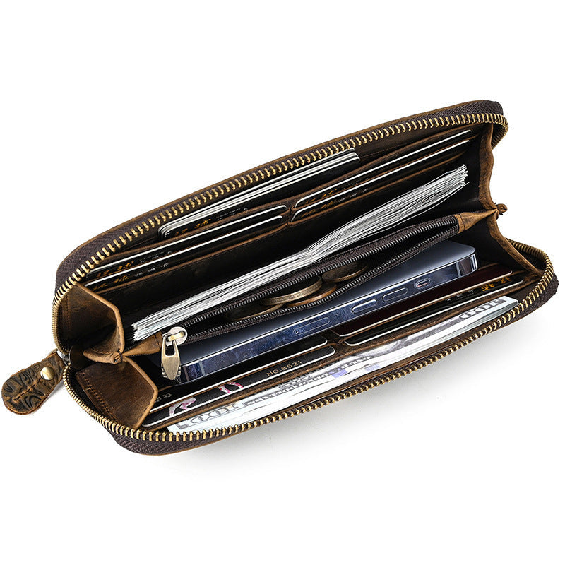 Genuine Leather Wallet with Embossed Crazy Horse Finish in Rehdish Brown - Men’s for Style united states chf crazy horse