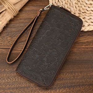 Genuine Leather Wallet with Embossed Crazy Horse Finish in Rehdish Brown - Men’s for Style united states chf crazy horse