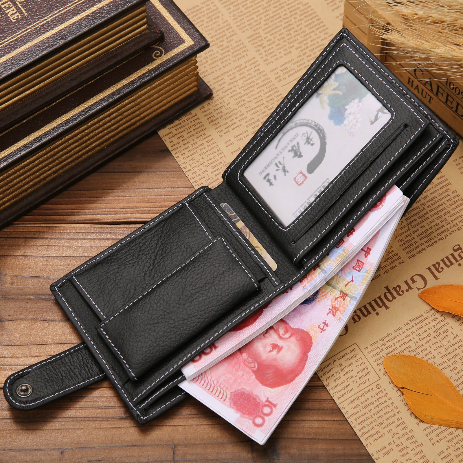 Genuine Leather Wallet with Solid Color Polyester Lining for Daily - Teleplus genuine leather wallet solid color