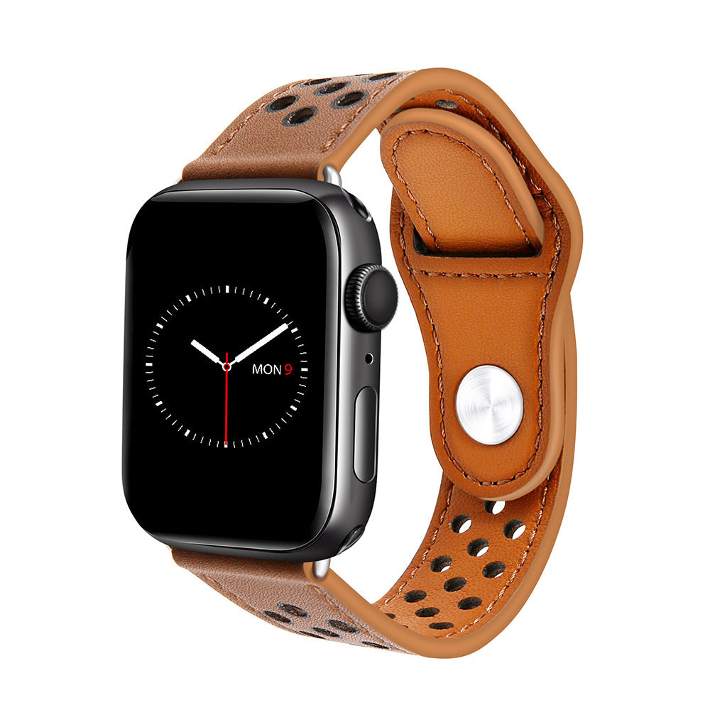 Genuine Leather Watch Bracelet Breathable Stylish Compatible with Apple - Breathe Easy Our Chain leather bracelet