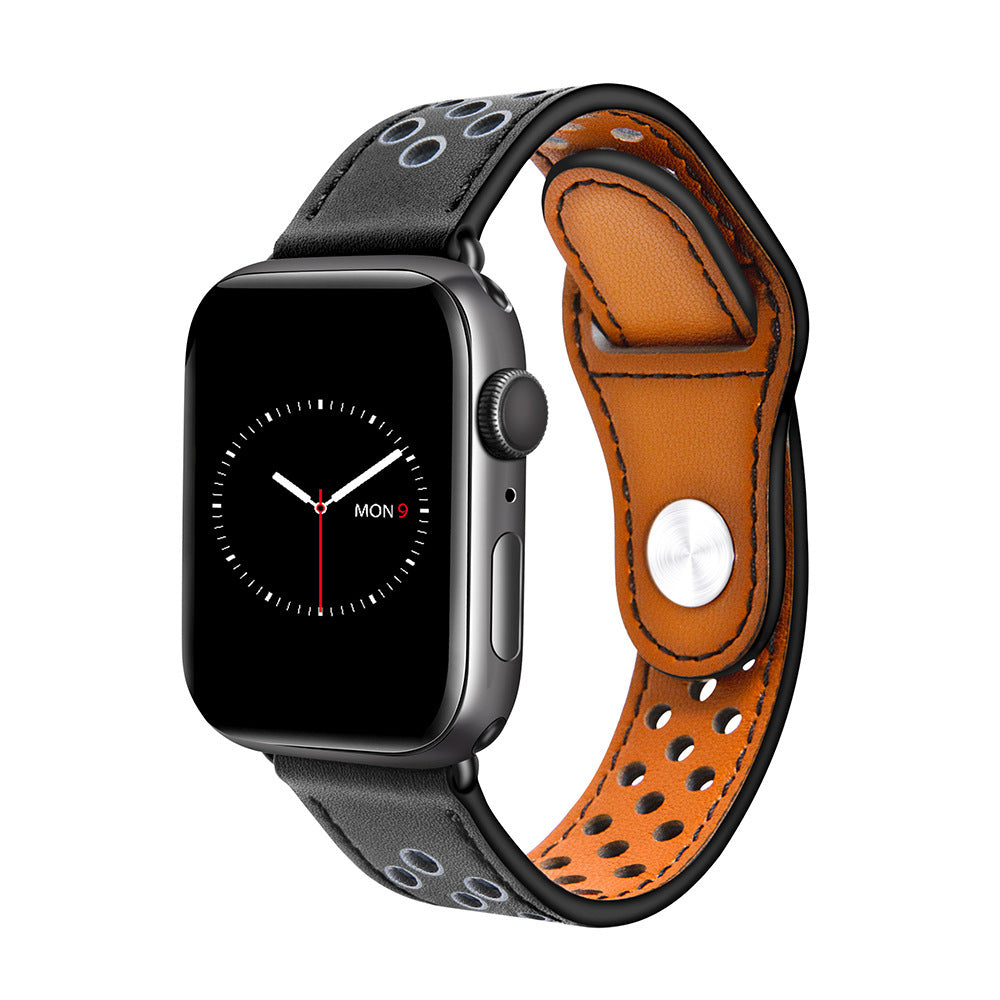 Genuine Leather Watch Bracelet Breathable Stylish Compatible with Apple - Breathe Easy Our Chain leather bracelet