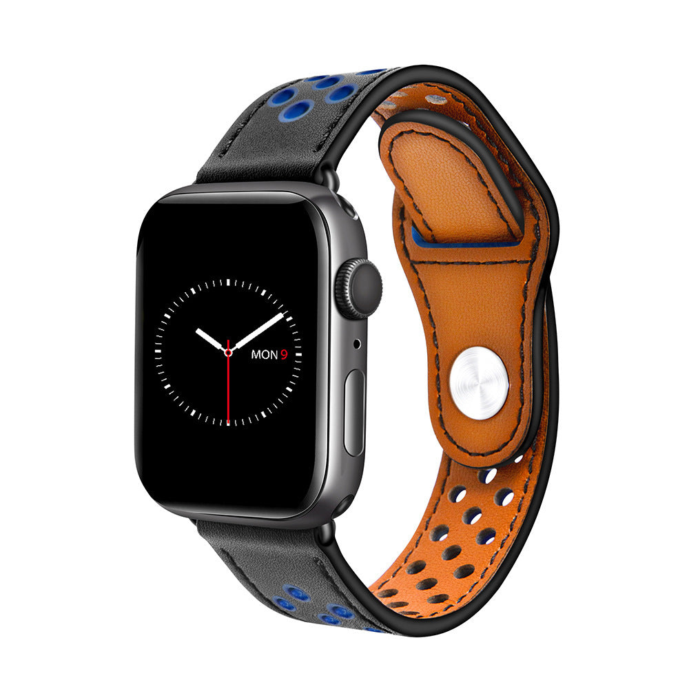 Genuine Leather Watch Bracelet Breathable Stylish Compatible with Apple - Breathe Easy Our Chain leather bracelet
