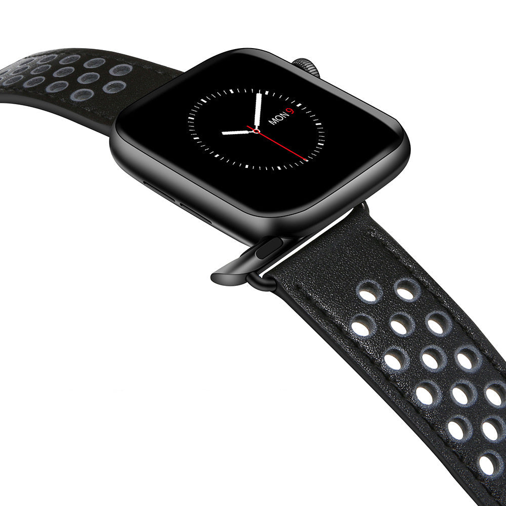 Genuine Leather Watch Bracelet Breathable Stylish Compatible with Apple - Breathe Easy Our Chain leather bracelet