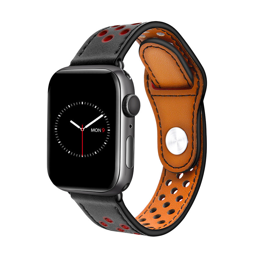 Genuine Leather Watch Bracelet Breathable Stylish Compatible with Apple - Breathe Easy Our Chain leather bracelet