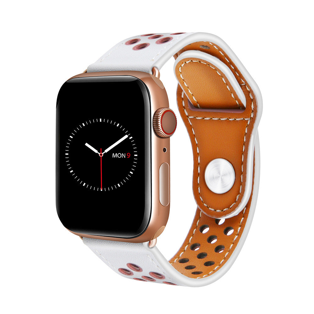 Genuine Leather Watch Bracelet Breathable Stylish Compatible with Apple - Breathe Easy Our Chain leather bracelet