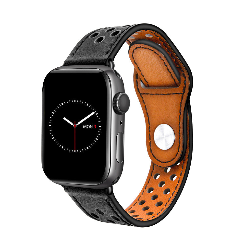 Genuine Leather Watch Bracelet Breathable Stylish Compatible with Apple - Breathe Easy Our Chain leather bracelet