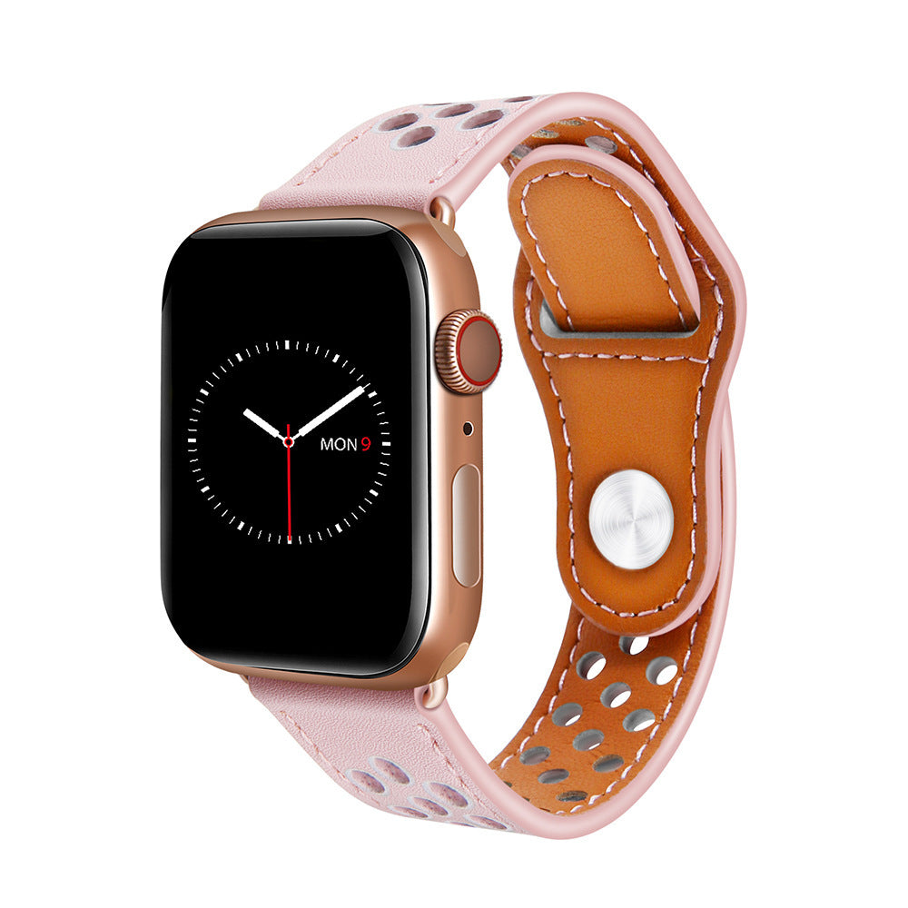 Genuine Leather Watch Bracelet Breathable Stylish Compatible with Apple - Breathe Easy Our Chain leather bracelet