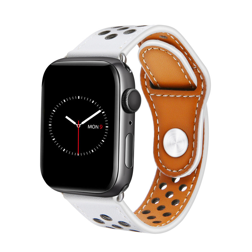Genuine Leather Watch Bracelet Breathable Stylish Compatible with Apple - Breathe Easy Our Chain leather bracelet
