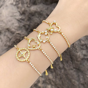 Geometric Heart Shape Pearl Zircon Bracelet Simple - Geometric Heart Shape Pearl Zircon Bracelet Simple