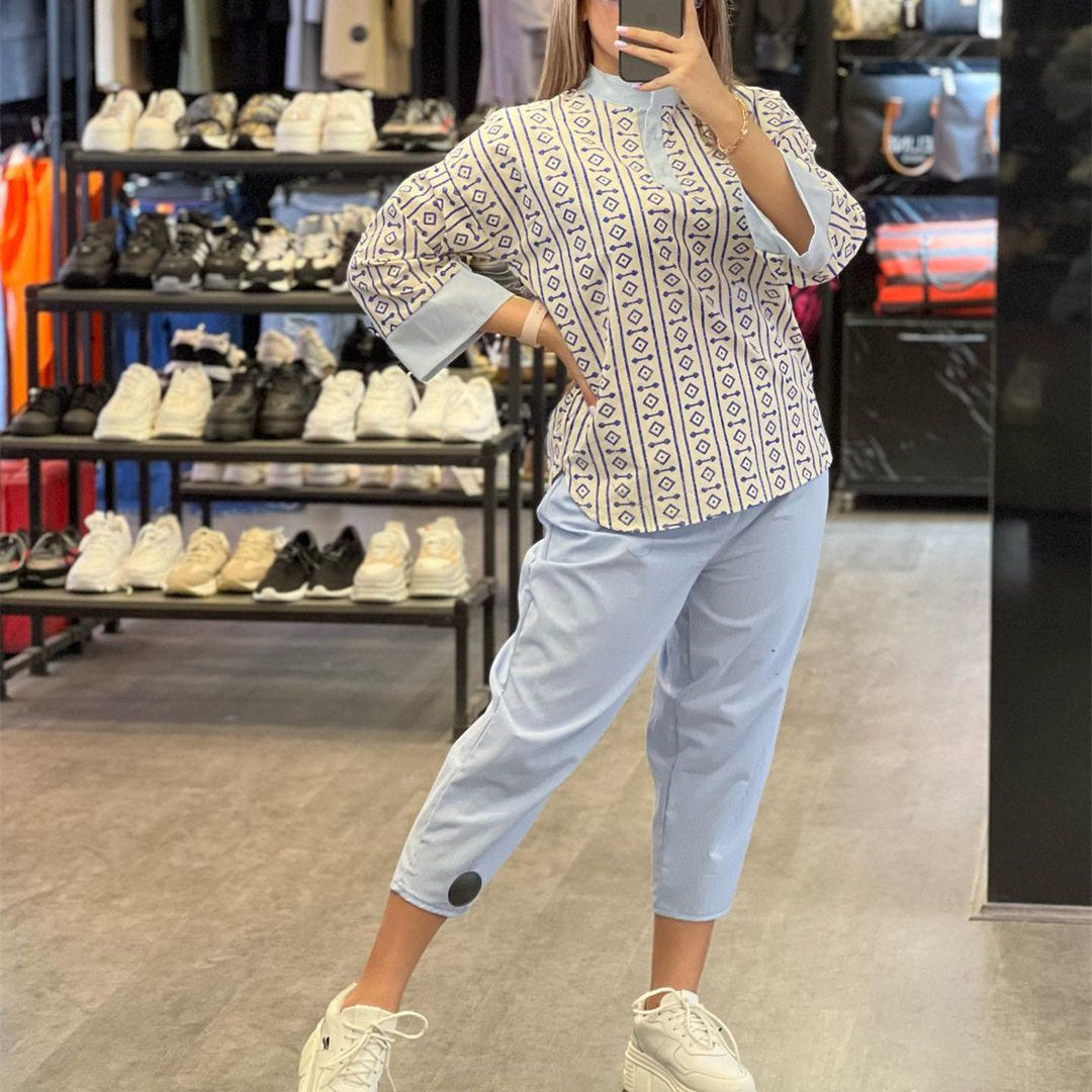 Geometric Pattern Fabric Stitching Suit in Rose Red Orange and Blue - Teleplus stitching suit