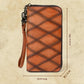 Geometric Pattern Leather Wallet for Men with Retro Yellow and Brown Styles - Zipper Bag Women: Holds Phones Bad