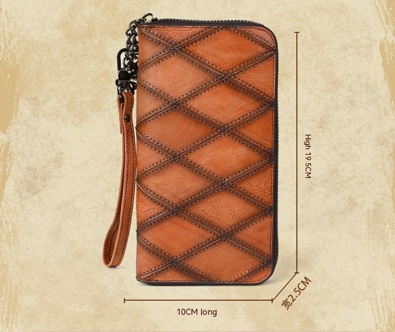 Geometric Pattern Leather Wallet for Men with Retro Yellow and Brown Styles - Zipper Bag Women: Holds Phones Bad