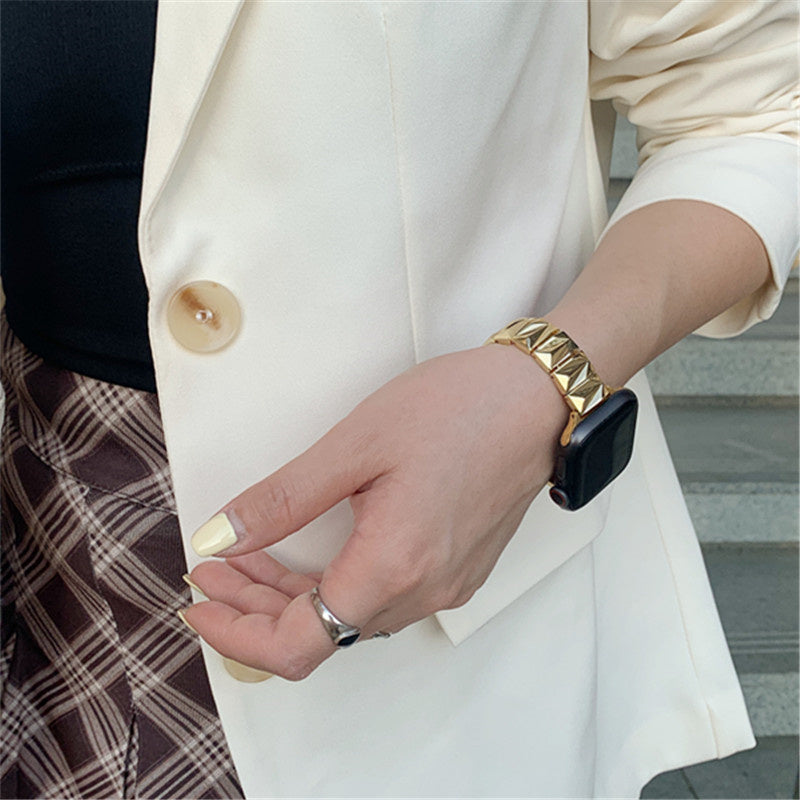 Geometric Pattern Metal Smart Watch Strap for iWatch Non-Apple Compatible - Teleplus geometric pattern metal fashion