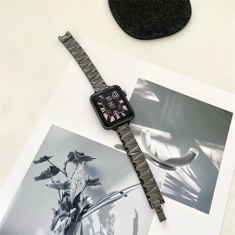 Geometric Pattern Metal Smart Watch Strap for iWatch Non-Apple Compatible - Teleplus geometric pattern metal fashion