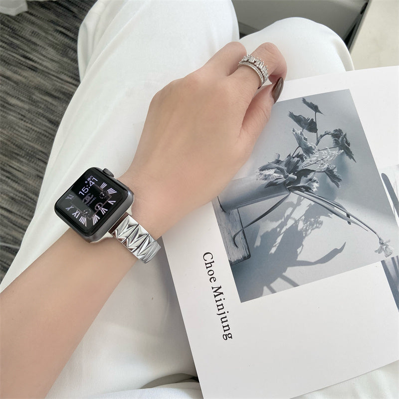 Geometric Pattern Metal Smart Watch Strap for iWatch Non-Apple Compatible - Teleplus geometric pattern metal fashion