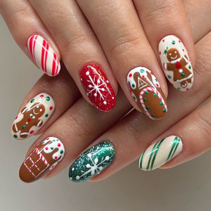 Gingerbread Man Chocolate Fake Nail Set with Jelly Glue and Decorative Accessories - fruit gingerbread man chocolate