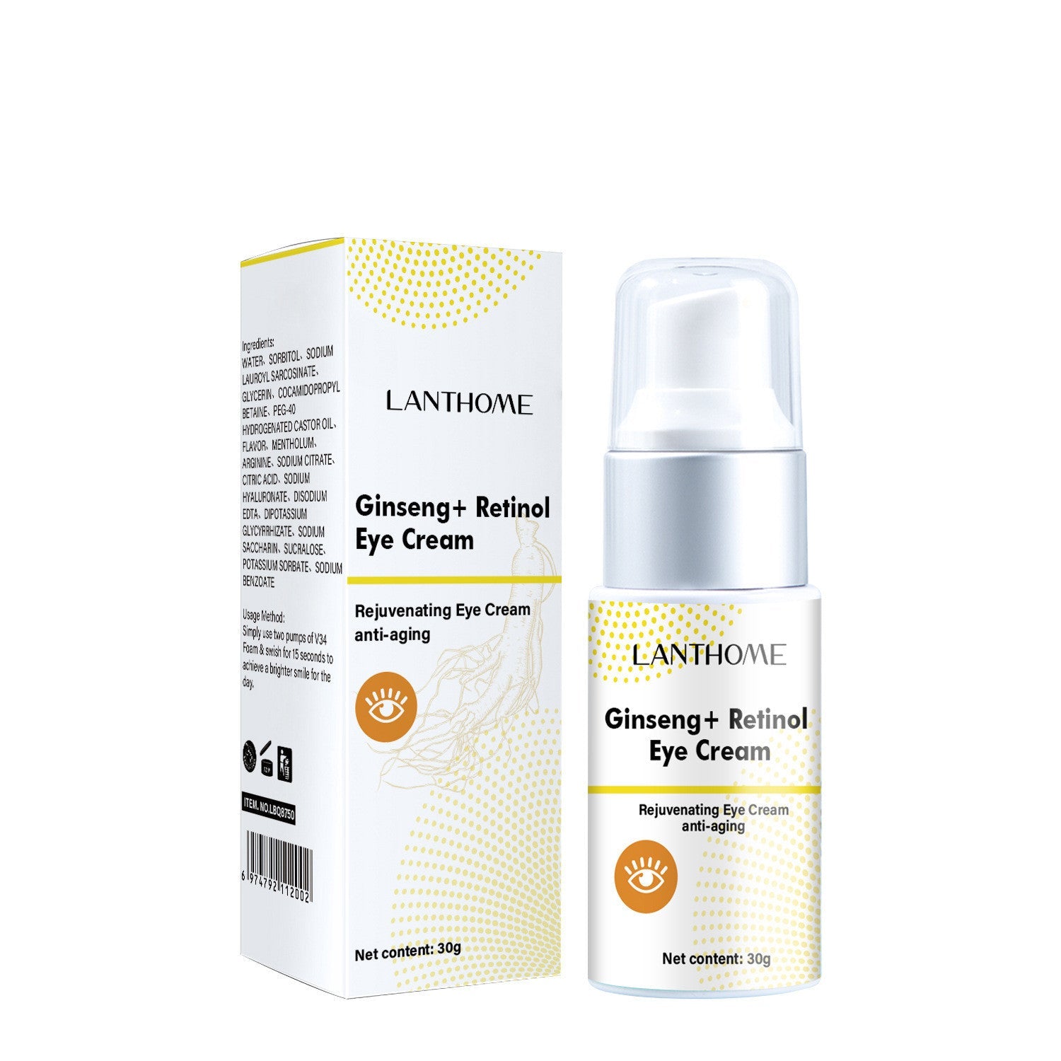 Ginseng Retinol Eye Cream for Skincare and Care 30ml Shelf Life 3 Years - Teleplus ginseng retinol eye cream care