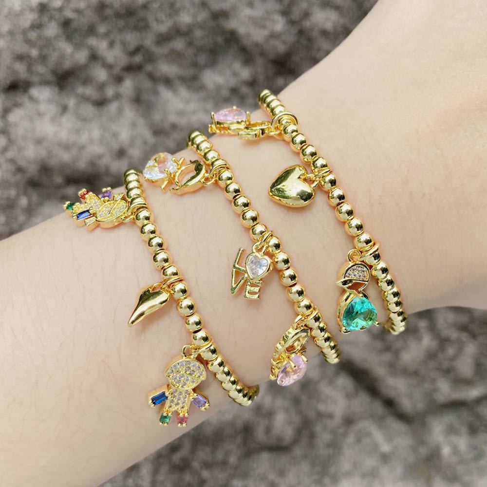 Girl Pendant Bracelet Gold-plated Inlaid Heart-shaped Zircon - Gold-Plated Girl Pendant Bracelet with Heart Zircon