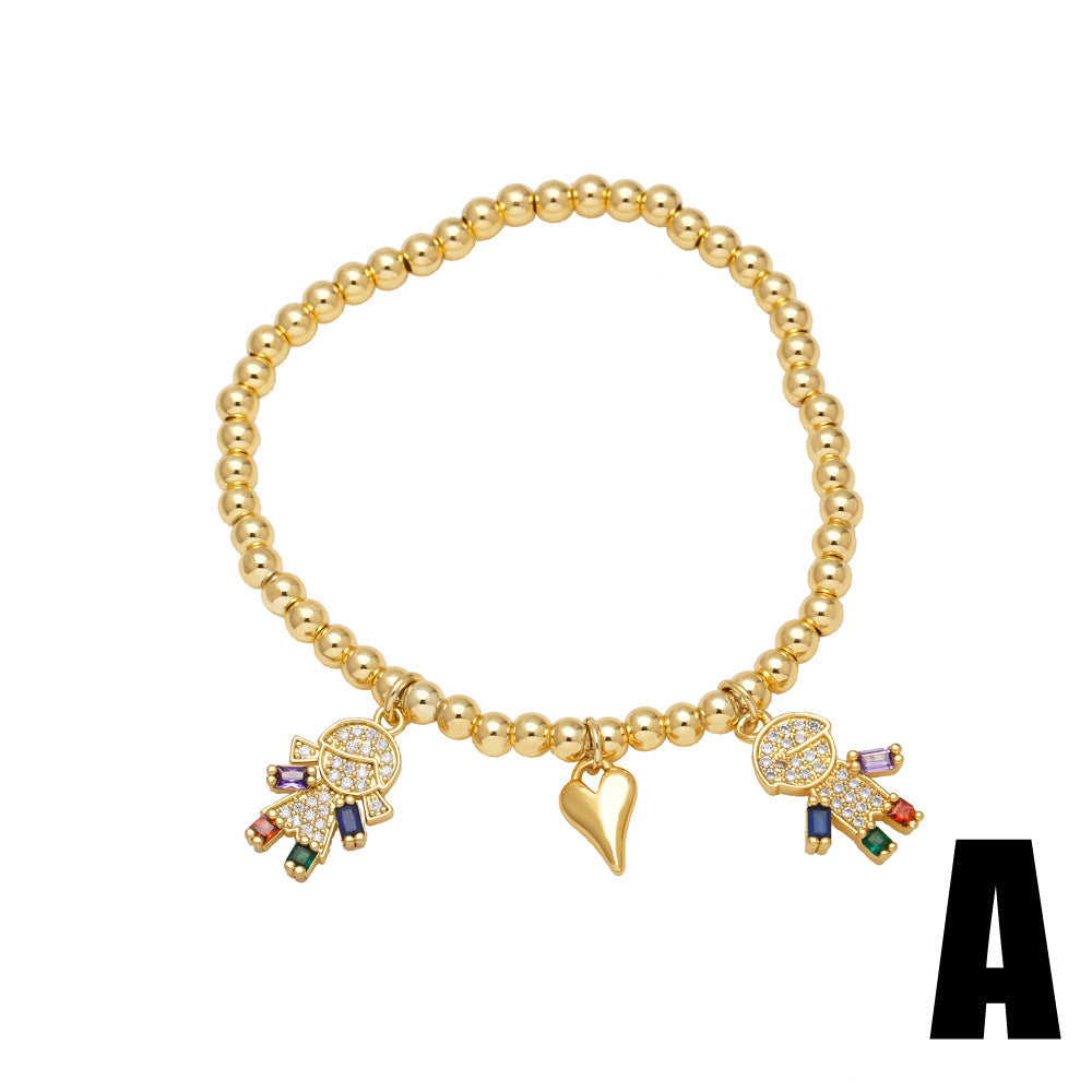 Girl Pendant Bracelet Gold-plated Inlaid Heart-shaped Zircon - Gold-Plated Girl Pendant Bracelet with Heart Zircon