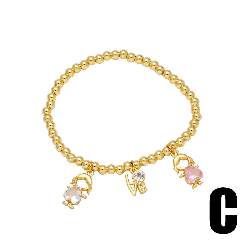 Girl Pendant Bracelet Gold-plated Inlaid Heart-shaped Zircon - Gold-Plated Girl Pendant Bracelet with Heart Zircon