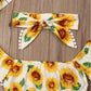 Girl Sunflower Print One-Shoulder Top Triangle Shorts Suit - Girl Sunflower Top and Shorts Suit in Cotton Cuteness