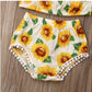 Girl Sunflower Print One-Shoulder Top Triangle Shorts Suit - Girl Sunflower Top and Shorts Suit in Cotton Cuteness