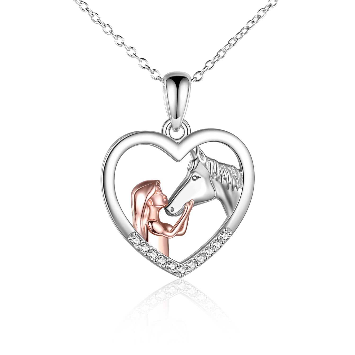 Girls and Horse Pendant Necklace Sterling Silver Gifts for Women Girls - Shiny Sterling Silver Horse Pendant Necklace