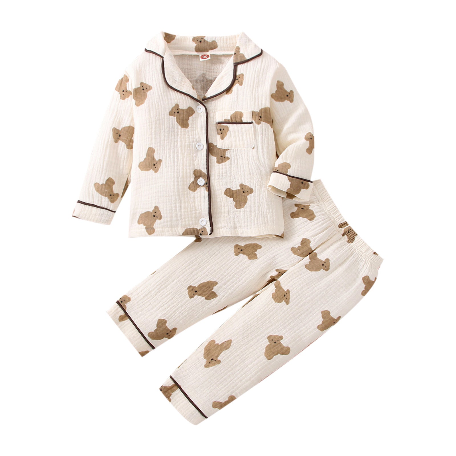 Girls’ Bear Printed Pajamas Long-sleeve Suit - Cuddle Up Cutely in Girls Bear Pajamas Suit