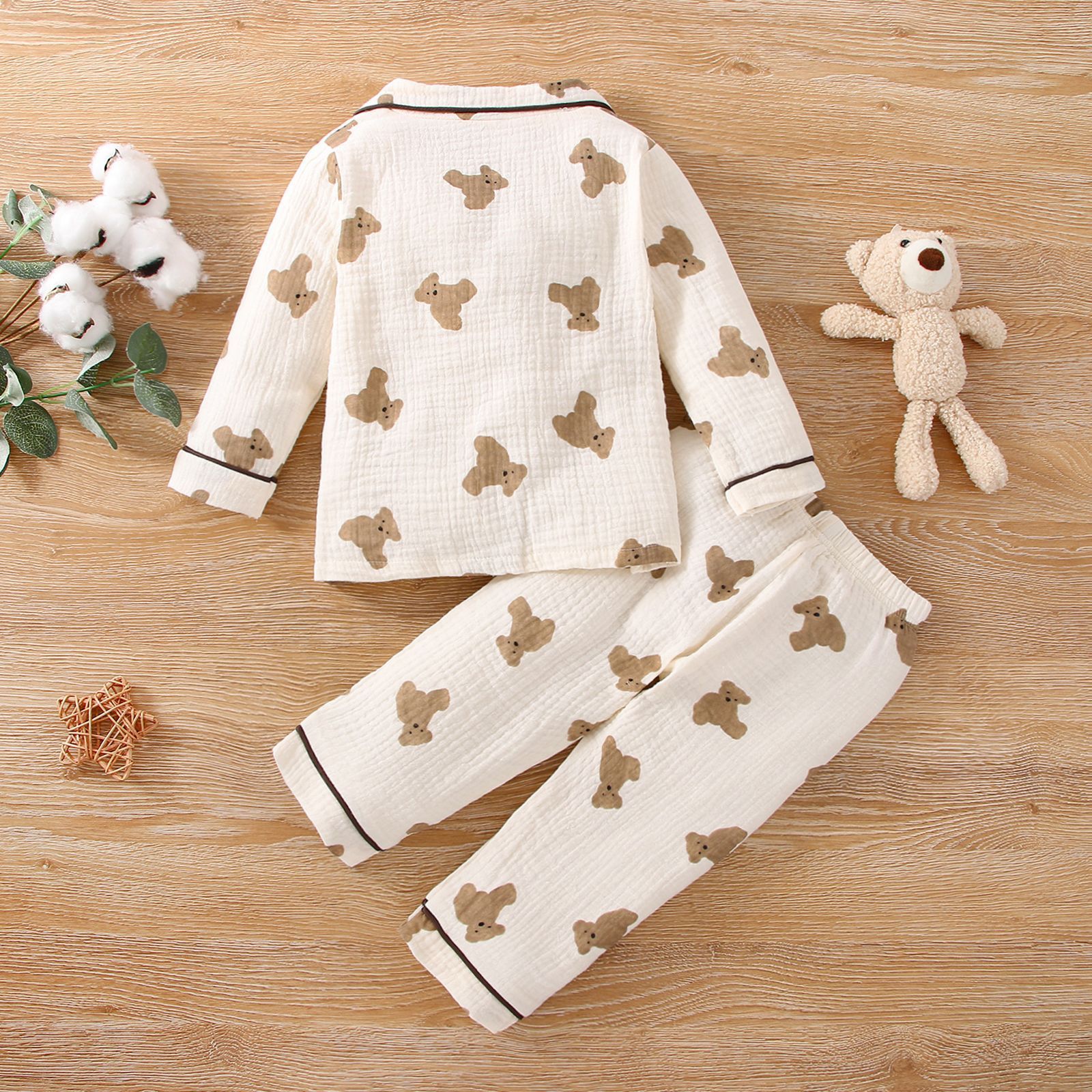 Girls’ Bear Printed Pajamas Long-sleeve Suit - Cuddle Up Cutely in Girls Bear Pajamas Suit