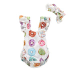 Girls’ Donut Siamese Triangle Romper Headscarf Two-piece Set - Donut Worry Be Happy in This Romper Duo