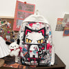 Girls' Harajuku Style Personalized Graffiti Simple All-match Backpack - Red With Pendant