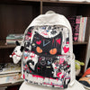 Girls 'Harajuku-Stil Personalisiert Graffiti einfacher All-Match-Rucksack - Schwarz mit Anhänger