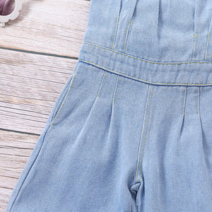 Girls Hollow-out Camisole Denim Jumpsuit - Chic Baby Jumpsuit for Tiny Fashionistas