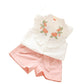 Girls Trendy Shorts Sleeveless Two-piece Suit - Rock the Two Flower Cardigan Ruffle Sleeves