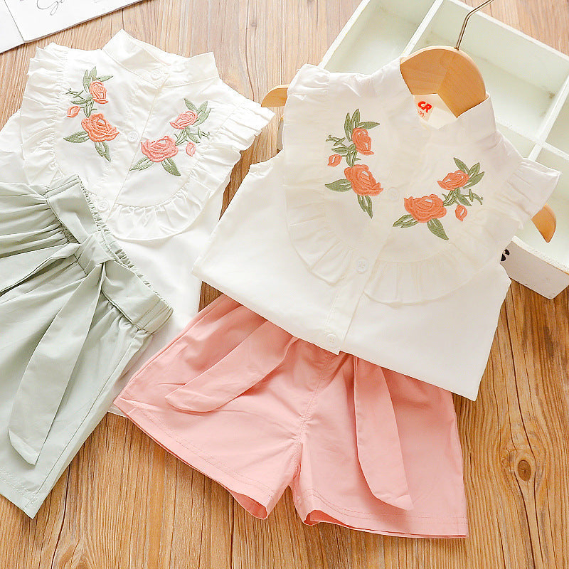 Pink and Green Flower Cardigan Set with Ruffle Sleeves for Kids in US Sizes - Rock the Two united states chf