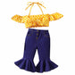 Girls’ Yellow With Polka Dots Suspender Flared Jeans Suit - Sunny Dots and Flare Perfect for Little Fashionistas