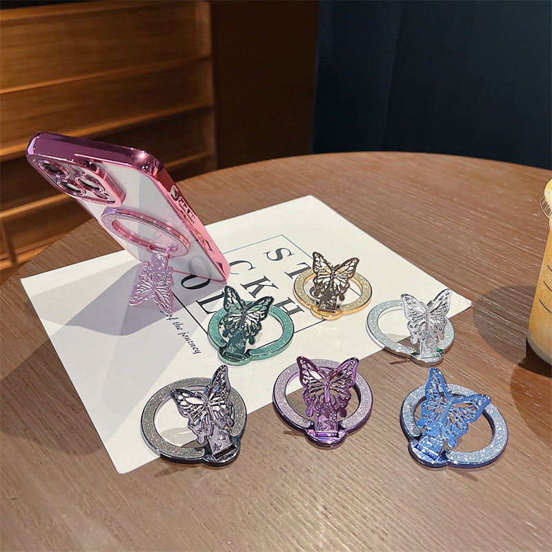 Glitter Butterfly Phone Case Magnetic Sticky Lazy Bracket Holder - with glitter butterfly phone case sticky lazy bracket