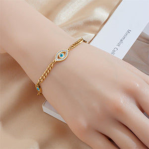 Glossy Diamond Blue Eyes Accessory Chain Titanium Steel Gold-plated Bracelet - Glossy Diamond Blue Eyed Titanium Steel