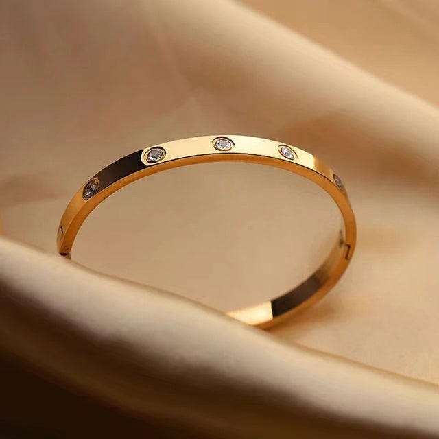 Gold Bracelets For Women 14K Gold Plated Friendship Love Bangle Bracelets Cubic Zirconia Stainless Steel Bracelet