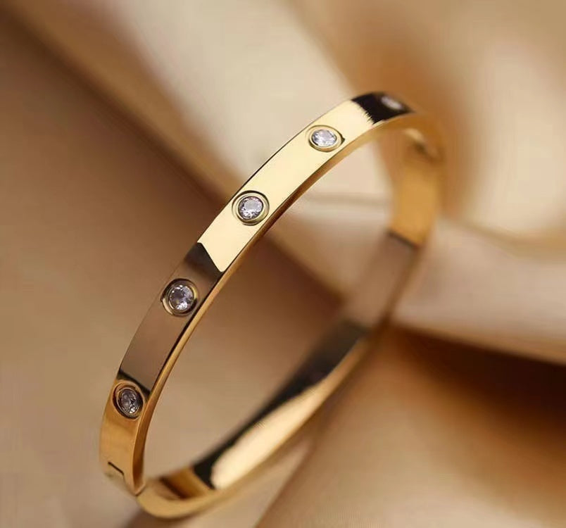 Gold Bracelets For Women 14K Gold Plated Friendship Love Bangle Bracelets Cubic Zirconia Stainless Steel Bracelet