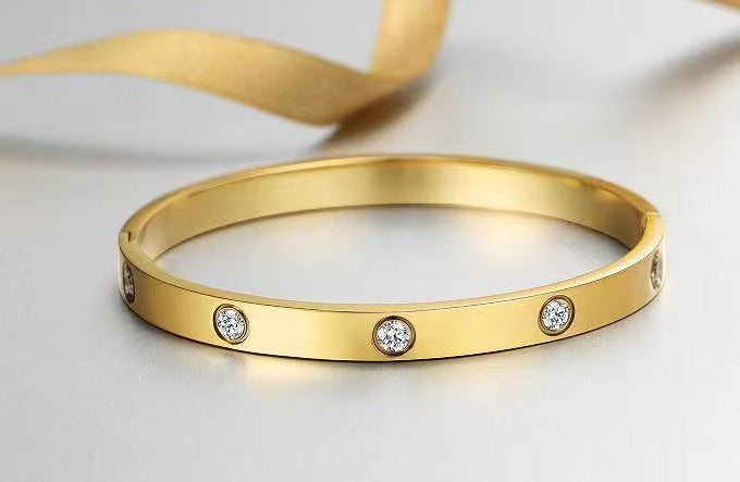 Gold Bracelets For Women 14K Gold Plated Friendship Love Bangle Bracelets Cubic Zirconia Stainless Steel Bracelet