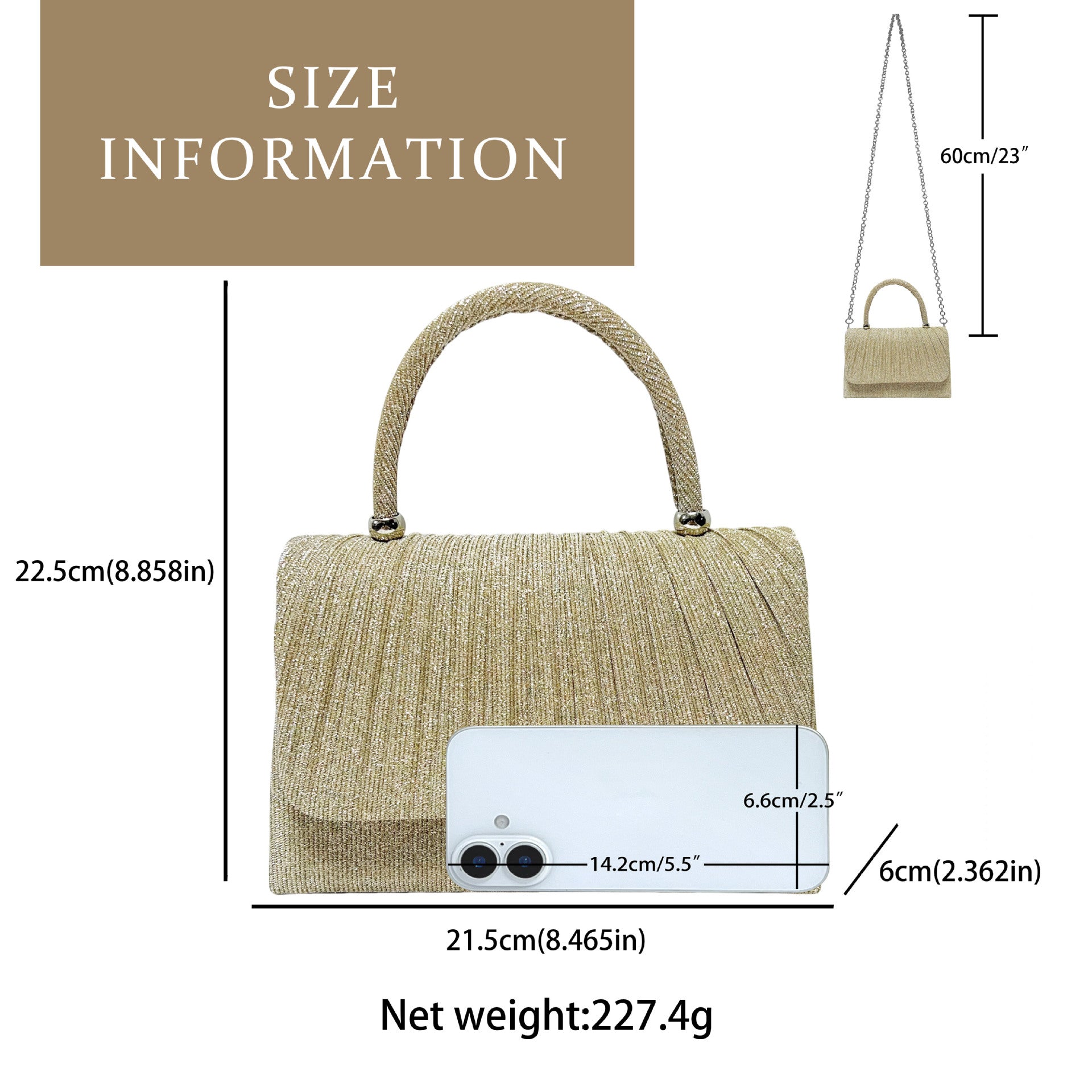 Gold Crinkle Handbag Metallic Evening Shoulder Bag for Women - gold crinkle handbag shoulder bag