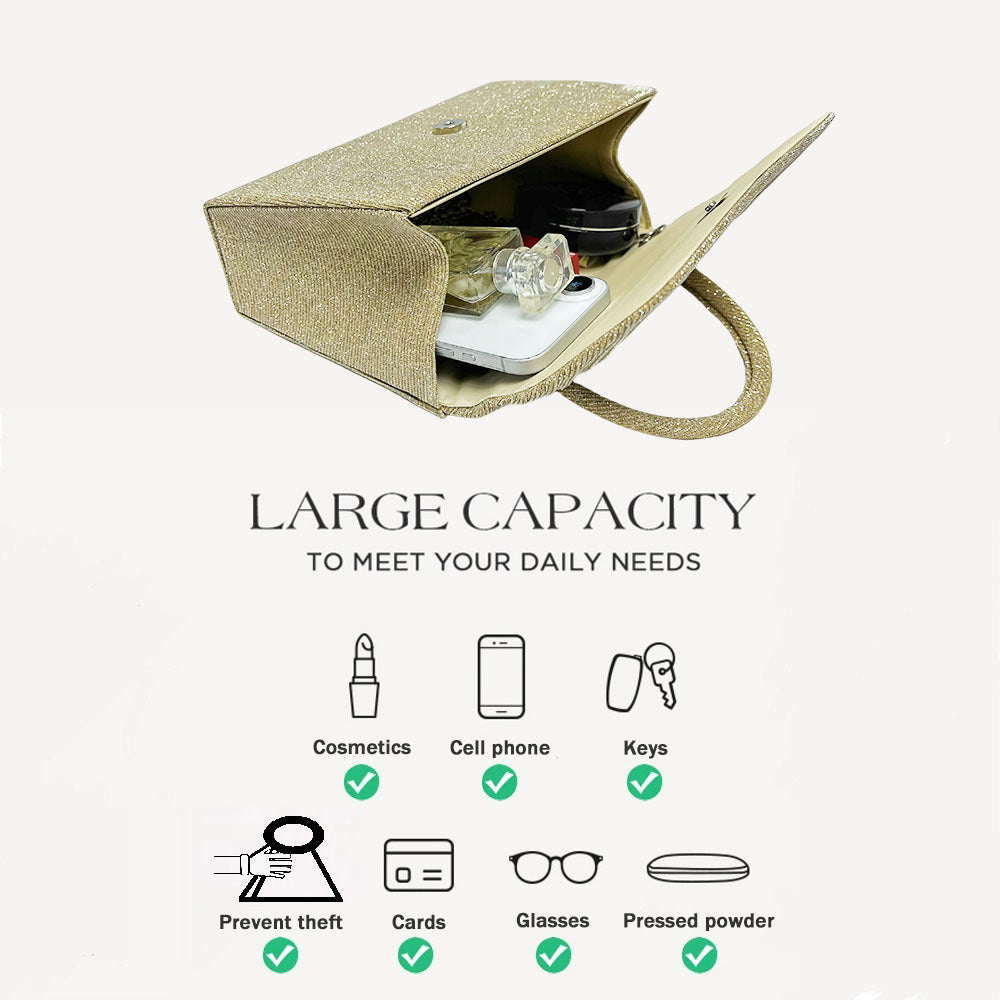 Gold Crinkle Handbag Metallic Evening Shoulder Bag for Women - gold crinkle handbag shoulder bag