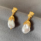 Gold Foil Pearl Earrings Electroplated Female Copper Retro Design - for Classy Goofballs gold foil pearl earrings